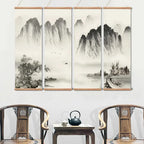 4-Piece Set Black and White Landscape Oil Paintings
