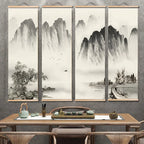 4-Piece Set Black and White Landscape Oil Paintings
