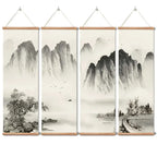 4-Piece Set Black and White Landscape Oil Paintings